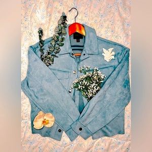 Soft baby blue faux suede button up jacket